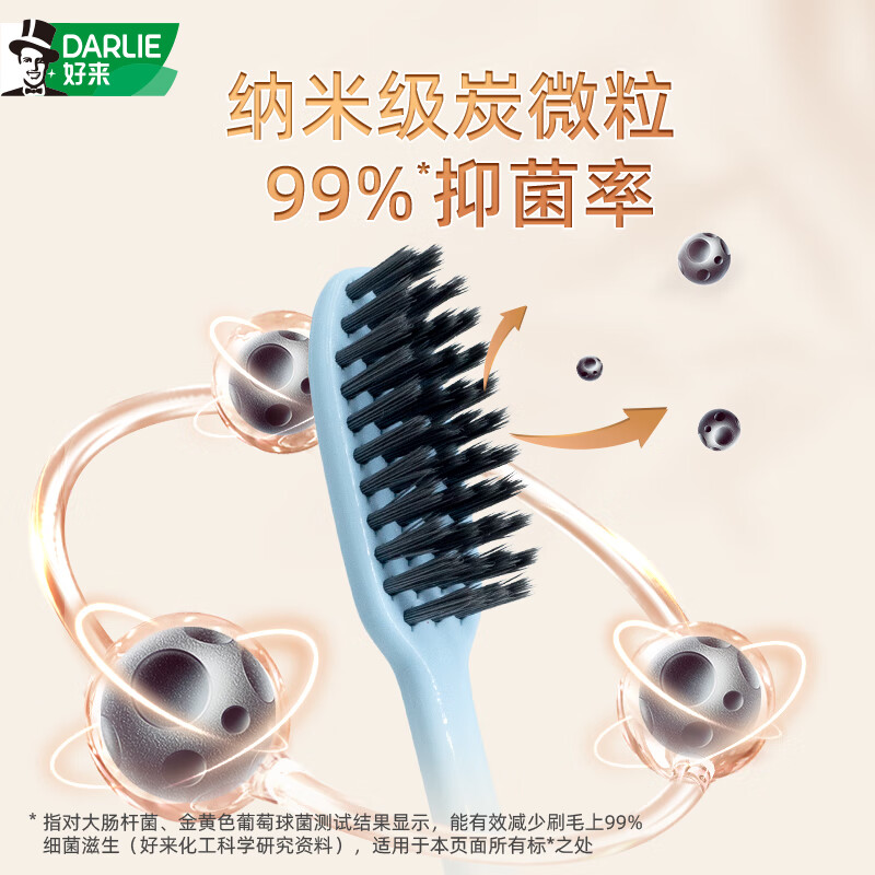 DARLIE好来(原黑人)炭丝深洁牙刷4支家庭装 进口炭丝软毛 纳米炭·抑菌高清大图