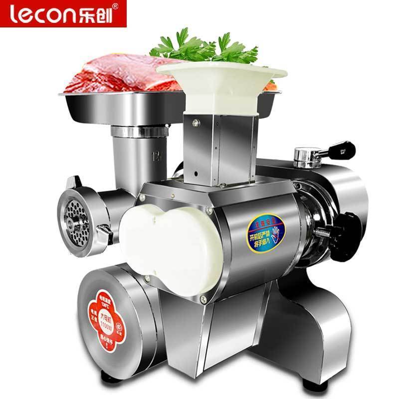 乐创(lecon) 商用绞肉机切片机 绞切丝三用 蒜泥机 碎肉搅拌灌肠机 精铸钢绞馅多功能 1100W全不锈钢款