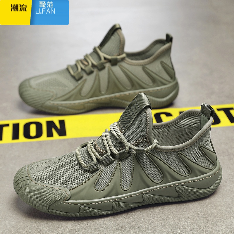 聚范男鞋夏季2024新款工作透气飞织网面男士运动轻便休闲防滑劳保网鞋高清大图