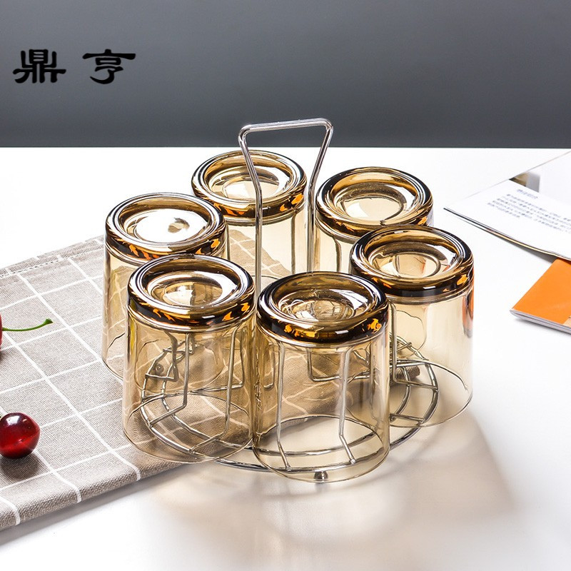 鼎亨加厚耐热家用玻璃水杯套装6只套装泡茶水杯茶杯果汁啤酒杯带