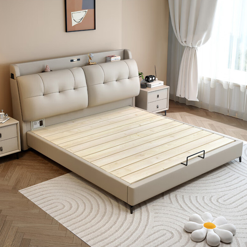 多功能真皮床主卧室现代简约双人床小户型带抽屉储物床软包大婚床高清大图