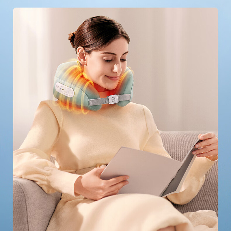 [八钢专用]skg颈椎按摩器N5天青色 护肩颈部脖子U型枕立体环颈稳固支撑热敷仪高清大图