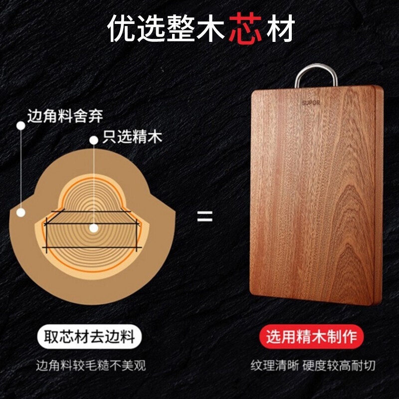 苏泊尔(SUPOR)菜板砧板乌檀木天然整木加厚圆形菜板可剁骨实木案板家用面板擀面W3935AC1高清大图