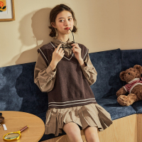 [2.5折价73元]唐狮春新款女背心马甲衬衫裙学院风小个子洋气减龄学生(此链接不是马甲和裙子分开拍