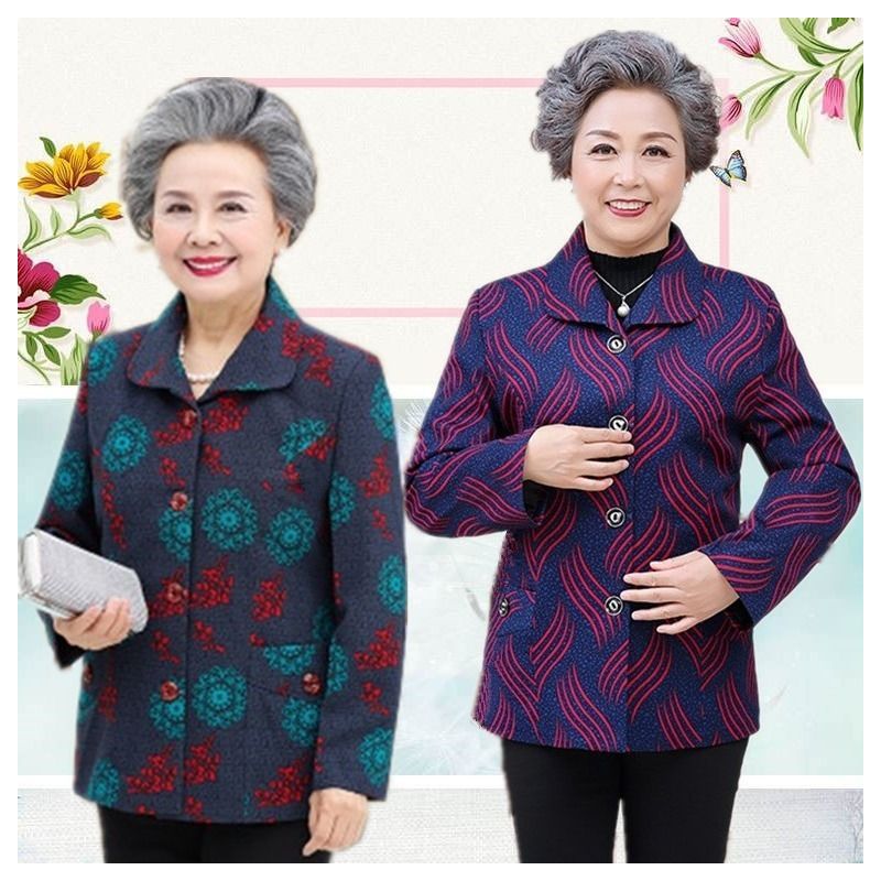 中老年女装妈妈装春秋装新款上衣老年人衣服女奶奶外套老太太衣服