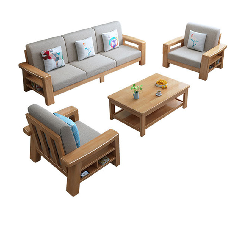 中豫鑫泽ZYXZ3112206 简约实木沙发原木色实木沙发茶几组合 1+1+3+长茶几