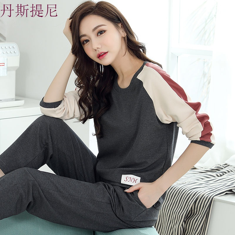 春秋睡衣女秋纯棉长袖时尚休闲可外穿韩版全棉秋天宽松家居服套装