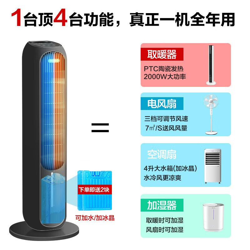 格力(GREE)空调扇KS-04S66RDg冷暖两用塔扇家用风扇负离子加湿取暖4升水箱冷风扇制冷多用遥控塔扇冷风机高清大图