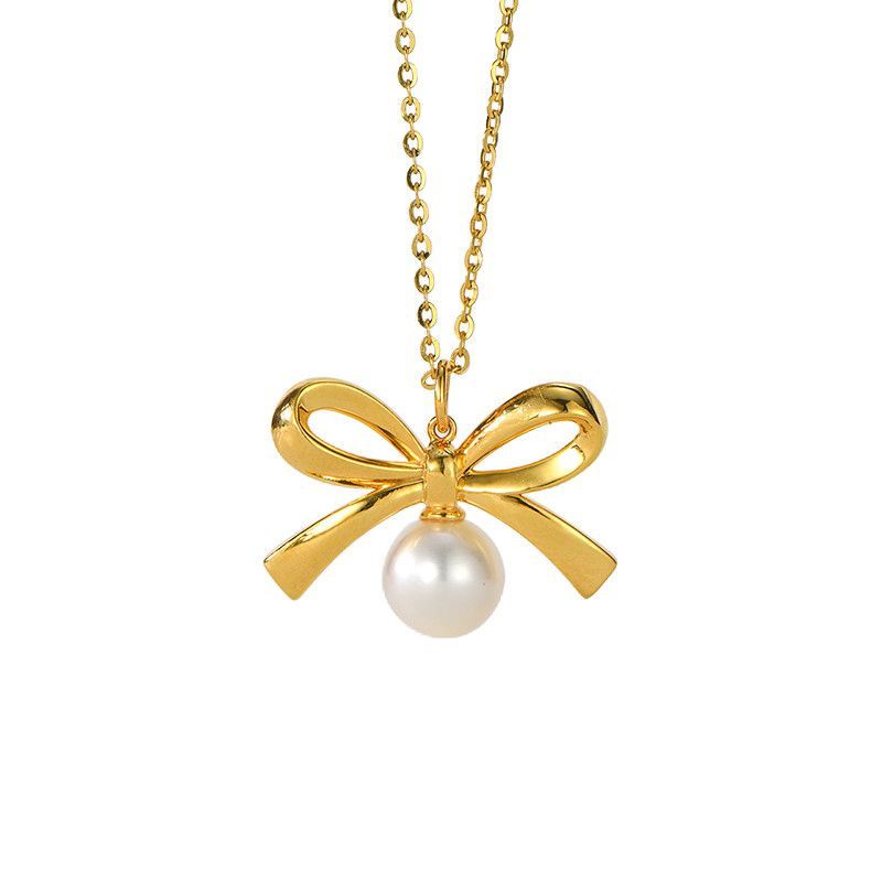 周大生18k金珍珠蝴蝶结项链女轻奢气质甜美锁骨链送女友生日109g珍珠