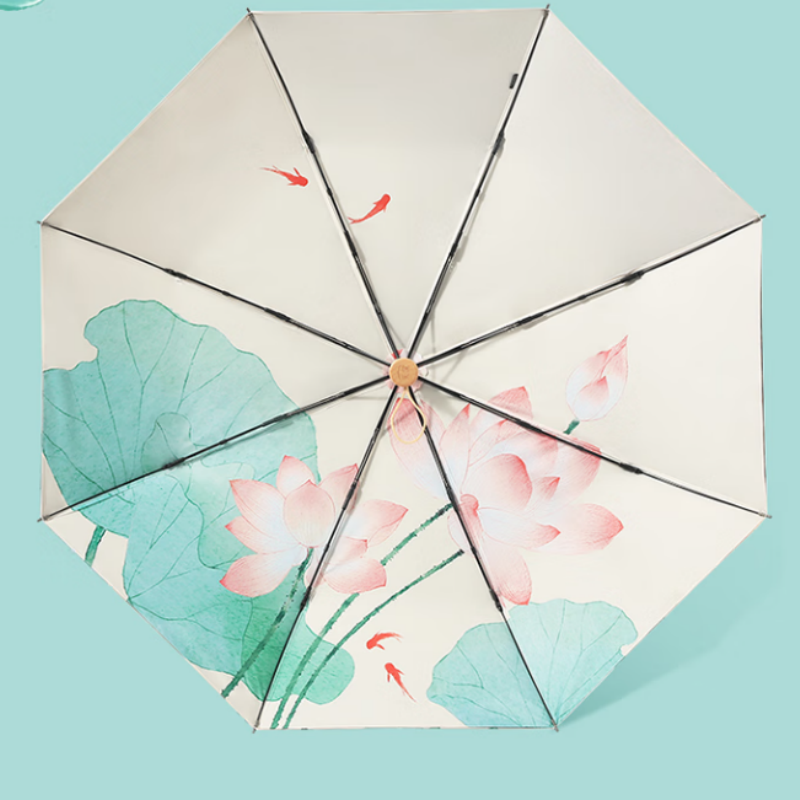 天堂防紫外线三折夏荷8K双层防晒轻巧黑胶户外遮阳太阳伞晴雨 伞下98CM 夏荷