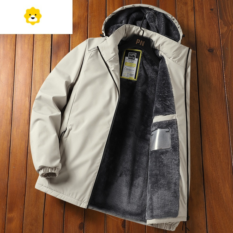 fishbasket季防风衣男士可脱卸帽工装夹克加绒加厚p暖东北棉衣服外套