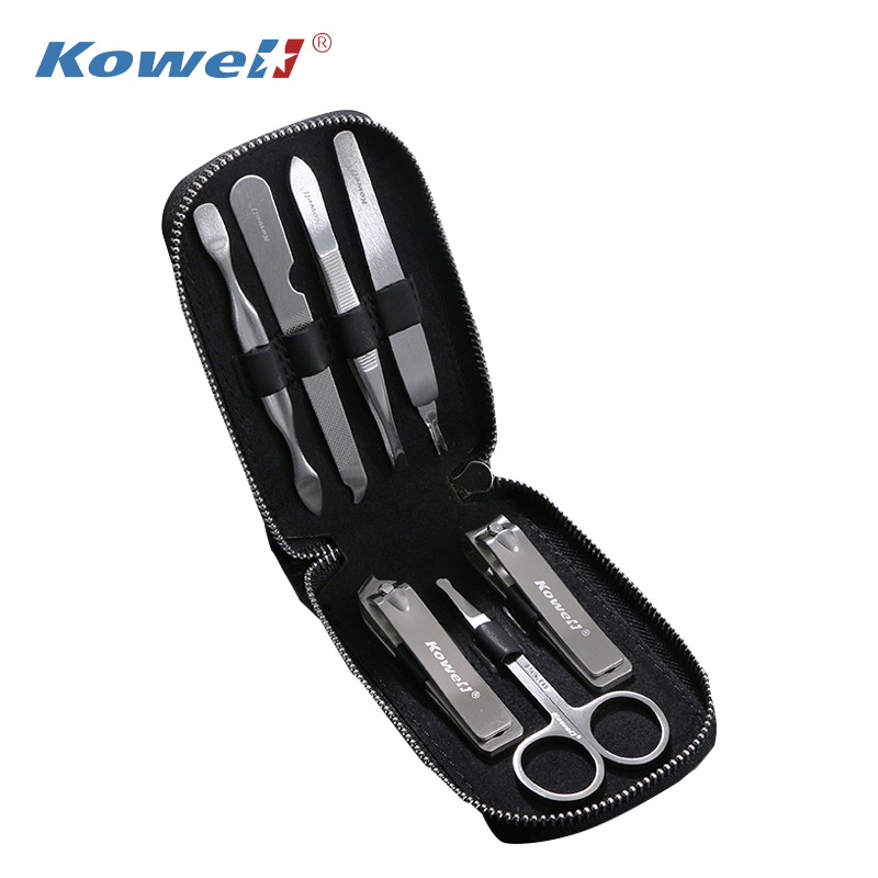 韩国Kowell指甲刀套装家用修甲美甲工具不锈钢指甲剪钳修脚刀套装黑色