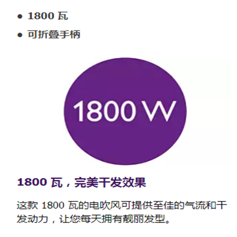 飞利浦HP8228可折叠风嘴防静电冷热风1800W大功率电动吹风机