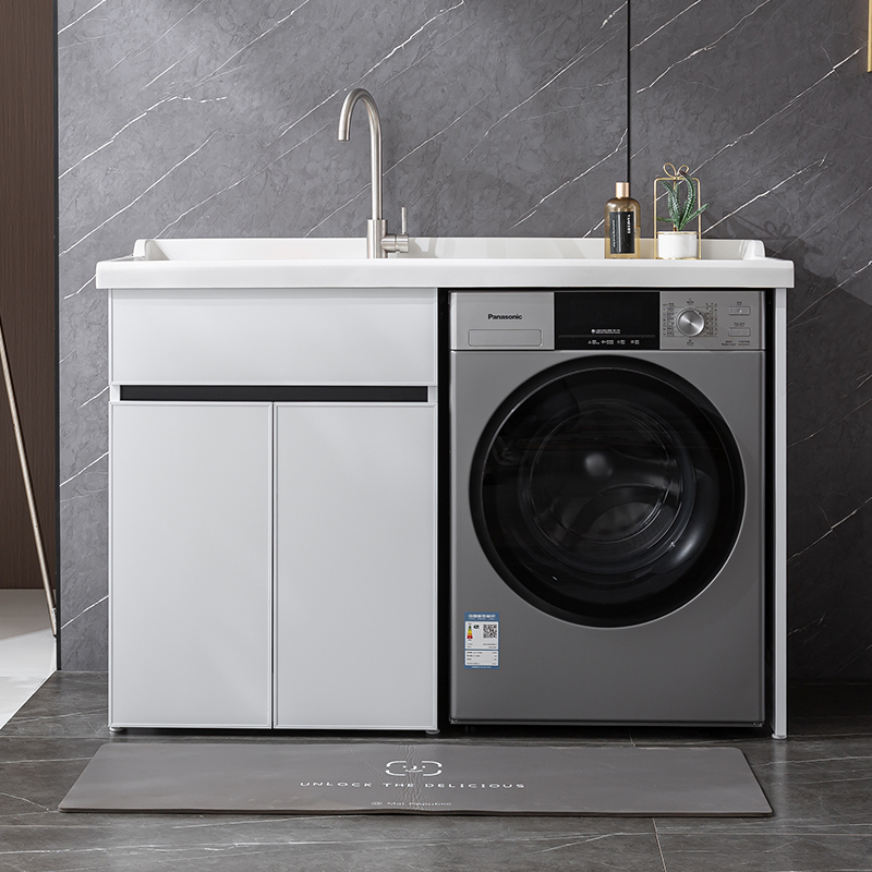 邦云洗衣机柜太空铝石英石一体阳台浴室柜带搓板台盆柜组合洗衣柜伴侣高清大图