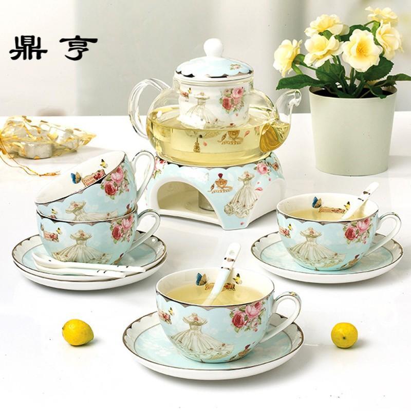 鼎亨简约花茶茶具花茶壶玻璃套装加热底座水果茶壶家用英式茶具欧