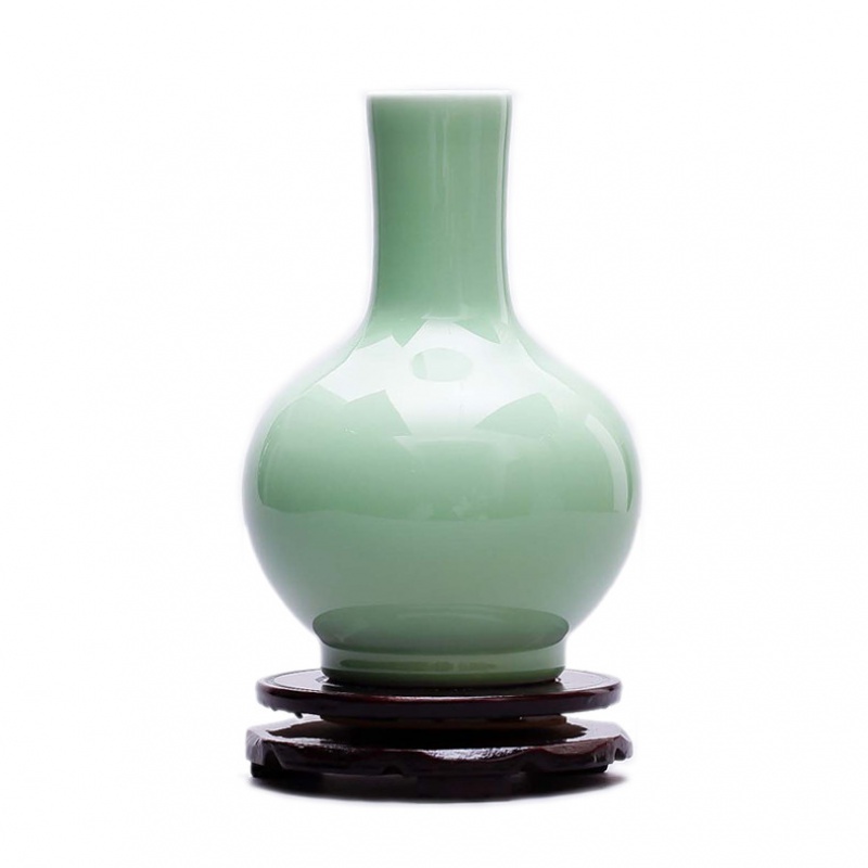景德镇陶瓷器青瓷仿古花瓶新中式复古客厅干花插花玄关装饰品摆件 三维工匠 影青釉天球瓶高清大图