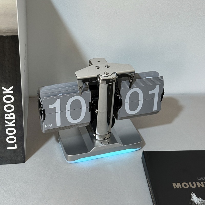 欧式自动翻页钟复古简约家居客厅座钟小天平机械自动翻页时钟【3】 带氛围灯款银灰色