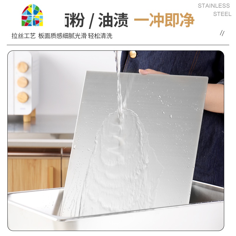 食品不锈钢切菜板加厚案板家用厨房和面板烘培案板切水果砧板 FENGHOU 折一边70长*40宽*2.0厚mm高清大图