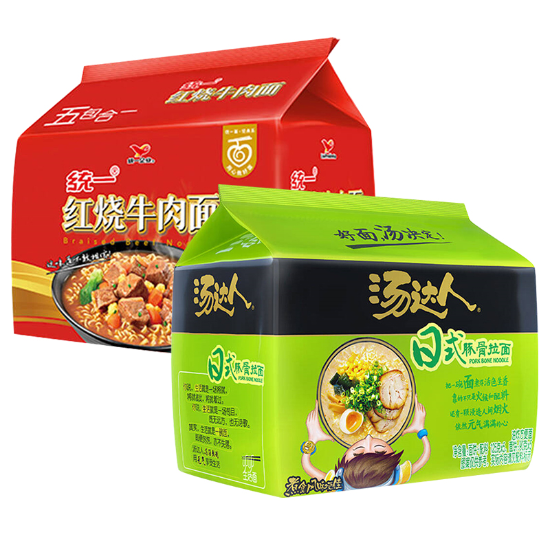 统一 方便面 红烧牛肉味 103克+汤达人日式豚骨味125g*5袋/包 *2包组高清大图