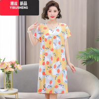 YIBUSHENG棉绸装新款中老年妈妈大码宽松短袖连衣裙女装人棉中长裙I 2XL建议90-120斤左右 162-短袖黄灰草莓