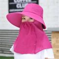 春夏季太阳帽遮脸可拆卸防护披肩帽女防晒遮阳户外防紫外采茶帽子-【深红色】1个装;全脸防晒