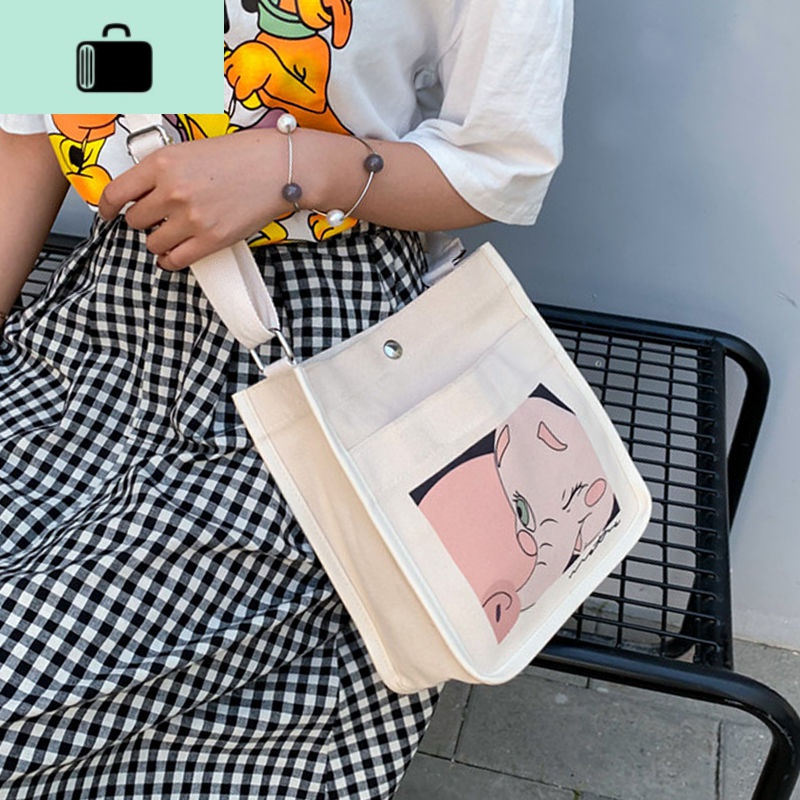 夏季帆布女包2020新款韩版百搭斜挎包ins单肩日系可爱少女小布包NEW LAKE女斜挎包