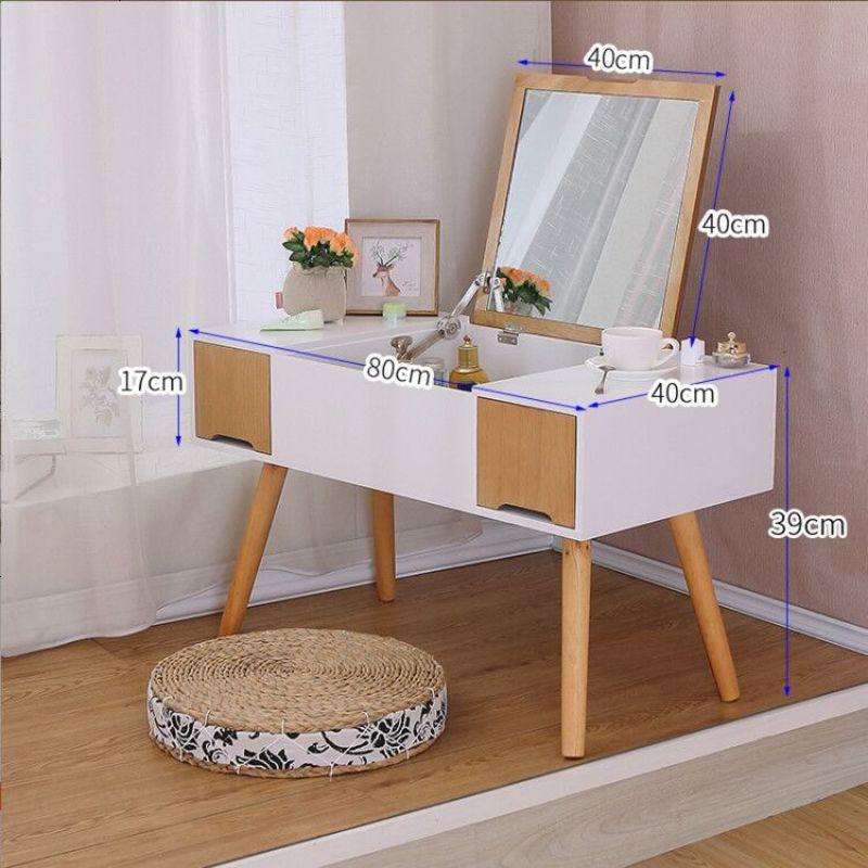 北欧迷你化妆台飘窗化妆柜化妆镜小户型梳妆台简易翻盖化妆桌台式_17 组装_80飘窗梳妆台木色
