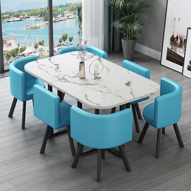 锦北洽谈桌休息区谈判桌北欧风会客接待桌简约奶茶店桌椅组合灰布X高清大图