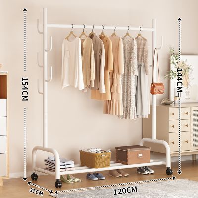 豫亨 衣帽架1540*1200*370mm 轻奢衣帽架简约落地卧室挂衣架可移动网红简易挂衣服架子卧室家用 【加粗加固】白-120cm☆单层置物