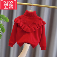 可莉允女童高领毛衣秋冬2022新款小童加绒加厚线衣女宝宝冬装红色打底衫