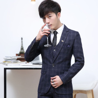 X-MAN2019秋冬新款韩版西服三件套男格子小西装常规日韩潮流三件套装单西 男QT4001-1-TZ305