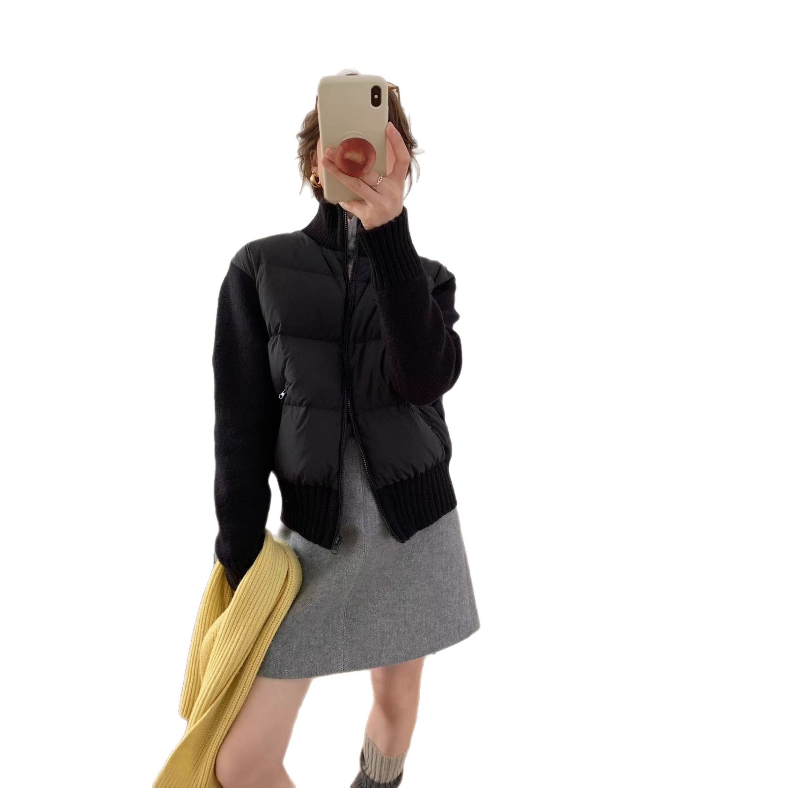 韩系针织拼接羽绒服女2025秋冬新小个子短款90白鸭绒马甲外套百搭高清大图