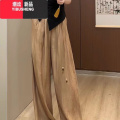 YIBUSHENG扎染阔脚凉皮裤女季2024新款时尚高腰宽松休闲裤减龄拖地长裤染 XL建议115-125斤 沙茶棕