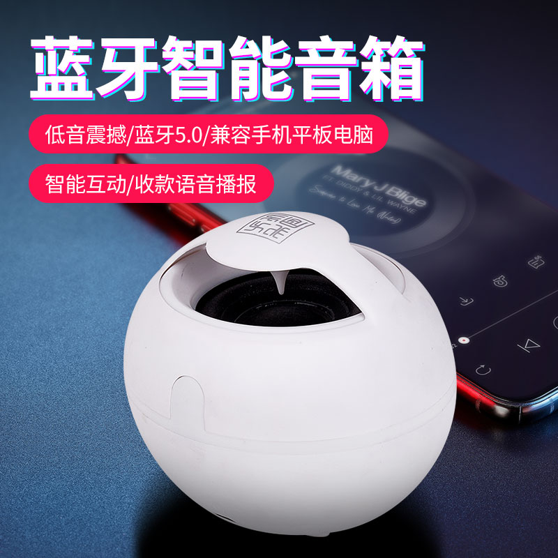 风悦Q11智能蓝牙音箱无线电脑低音炮迷你小音响便携式插卡收款语音播报扩音器车载免提通话 白色