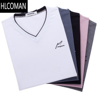 HLCOMAN男士t恤短袖2025新款时尚v领潮牌半袖丅上衣服夏季体恤衫夏装