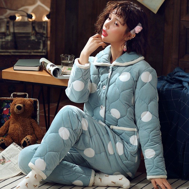 波迷娜(BOMINA)女士睡衣三层加厚加绒夹棉款保暖服套装