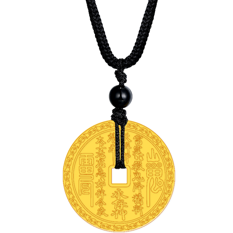 新金珠宝足金999古币黄金圆牌八卦雷阵山鬼花钱金牌配需自编挂绳