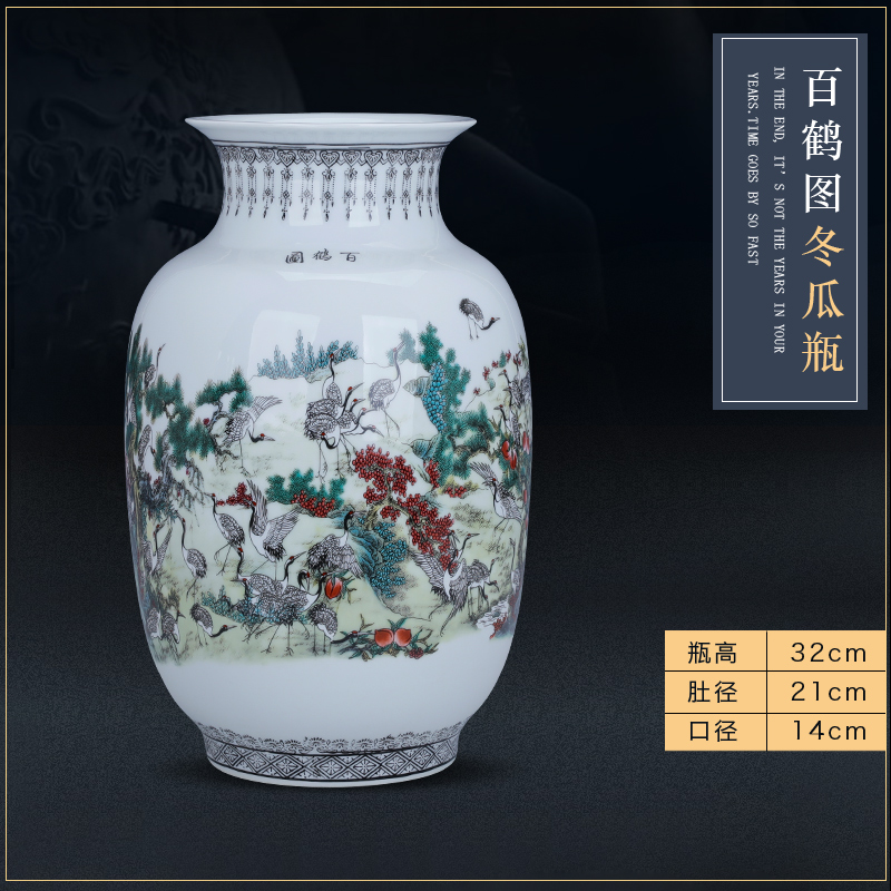 广口富贵竹花瓶摆件水养大号客厅电视柜博古架插花陶瓷装饰品摆设 三维工匠 百鹤图冬瓜瓶高清大图