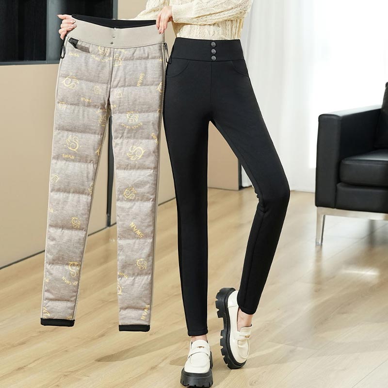 羽绒裤女冬外穿时尚宽松直筒裤子加厚显瘦羽绒裤男保暖棉裤鹅绒羽绒裤女2024冬季新款保暖长裤子时尚百搭加厚休闲裤 玫红 L