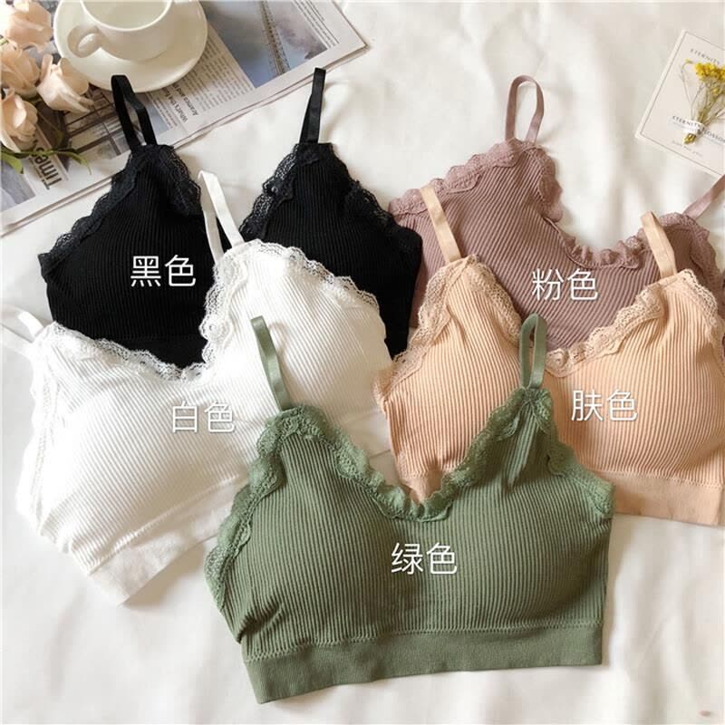 辞梅韩版少女学生蕾丝边无钢圈吊带打底背心女性感聚拢文胸运动内衣女图片