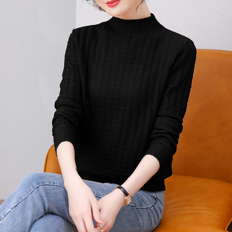 恒源祥半高领100纯羊毛衫女时尚通勤套头女士毛衣上衣服冬季新款