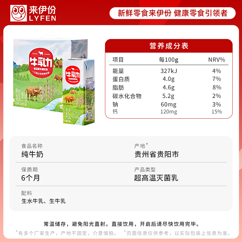 [满199减100]来伊份牛乳力纯牛奶整箱装200ml*12盒灭菌纯牛奶水牛乳早餐代餐高清大图