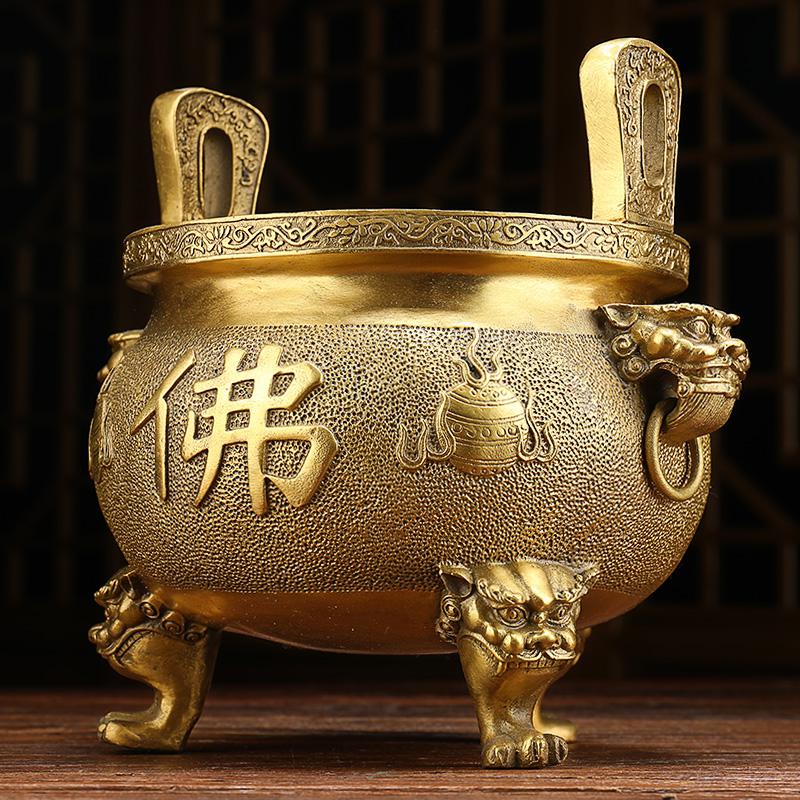 美帮汇佛字炉铜香炉炉供佛香插家用室内观音供奉佛像烧香炉大号三足图片