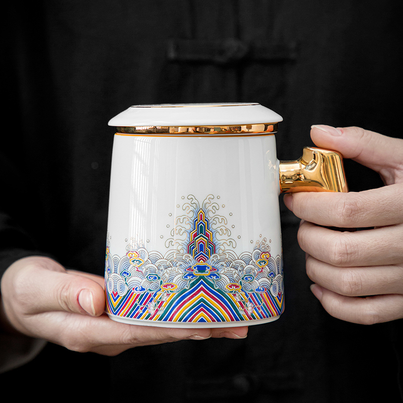 領藝 皇家御品茶水分离泡茶杯办公室水杯故宫珐琅彩陶瓷马克杯礼品