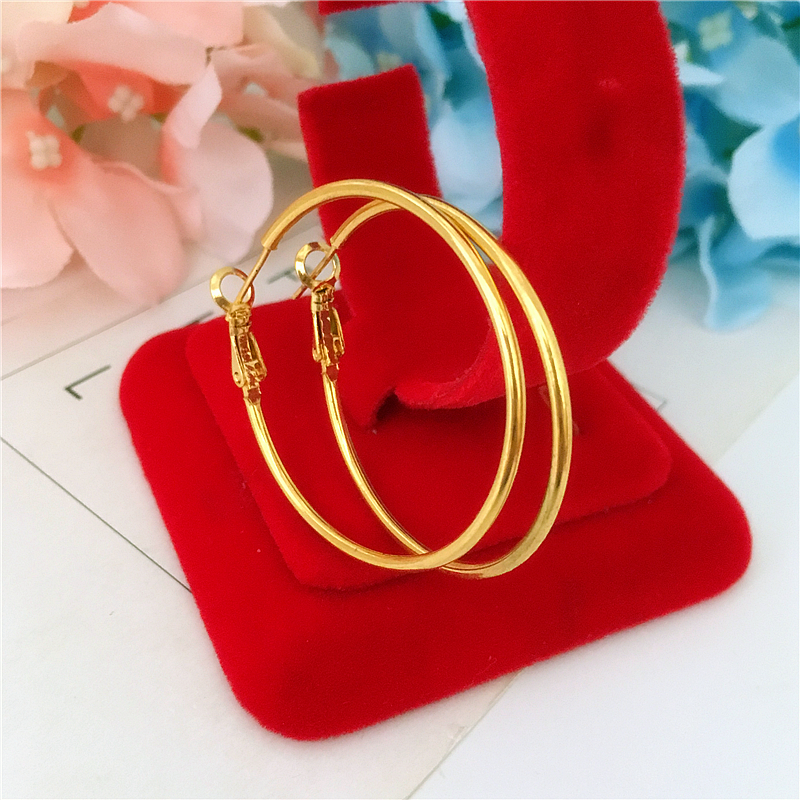 仿黄金个性女款大耳圈 仿沙金首饰 欧币镀金光面光圈耳环久不掉色送女朋友老婆情人节七夕生日礼物