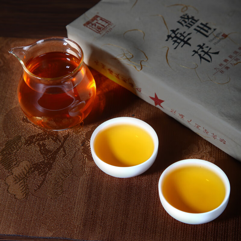 白沙溪茶叶安化黑茶湖南特产金花茯茶砖茶盛世华茯800g礼盒装送礼袋高清大图