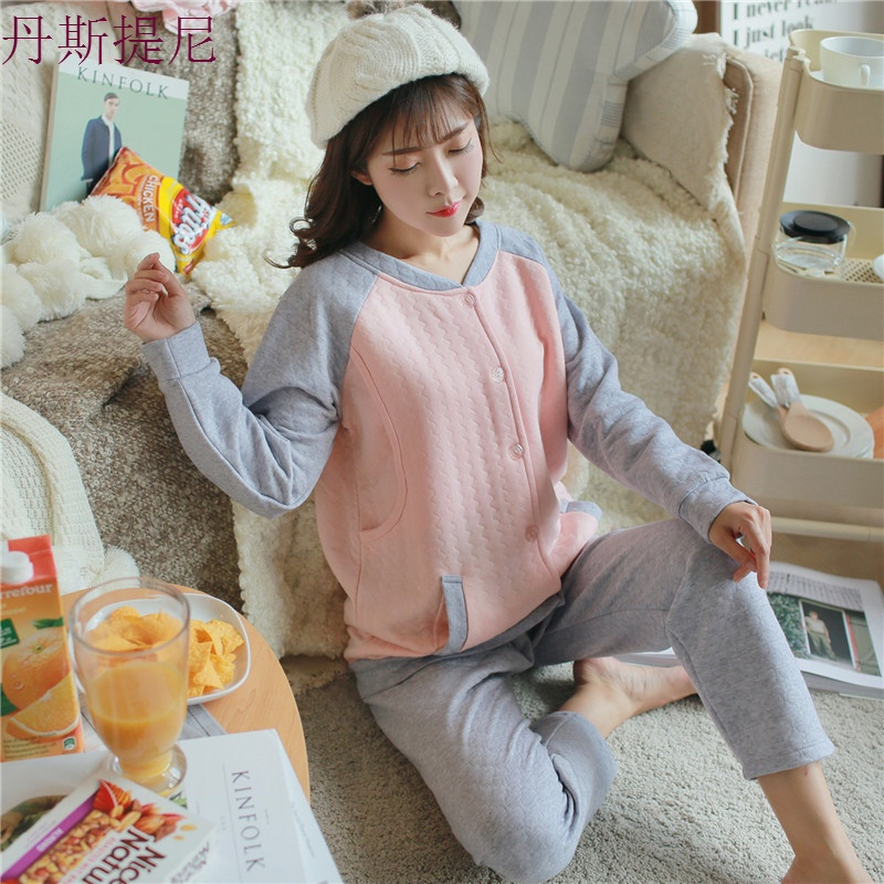 空气层夹棉月子服秋冬季加厚保暖孕妇睡衣产后纯棉哺乳喂奶衣套装
