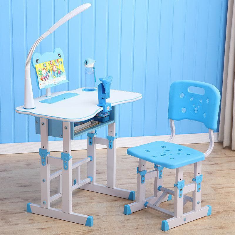 儿童学习课桌椅套装小学初中生吃饭写作业的写字台凳简易书桌架子 带护眼灯 款2加大全图版-佩奇-蓝色图片