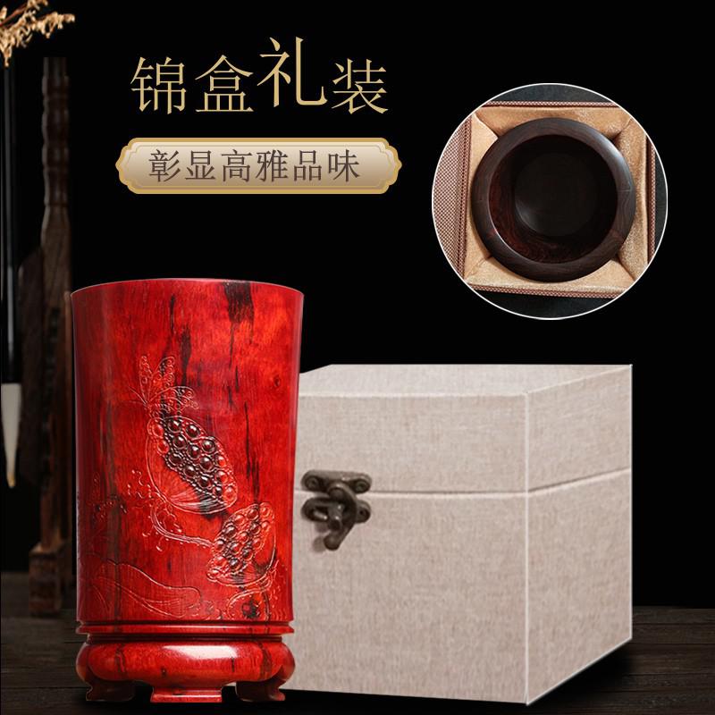 红木笔筒复古中国风圆形小叶紫檀木质创意实木刻办公室摆件 三维工匠 非洲小叶紫檀笔筒(10*11)高清大图