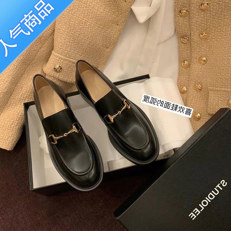 SUNTEK英伦风厚底小皮鞋女2023年秋季新款马衔扣复古乐福鞋圆头粗跟单鞋图片